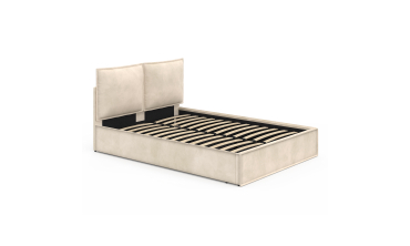 Lit coffre Lilou en velours beige avec sommier et tête de lit effet oreiller 140x190cm