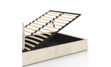 Lit coffre Lilou en velours beige avec sommier et tête de lit effet oreiller 140x190cm