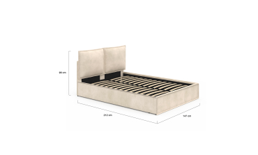Lit coffre Lilou en velours beige avec sommier et tête de lit effet oreiller 140x190cm