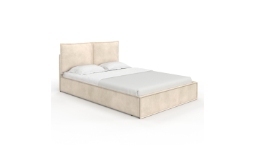 Lit coffre Lilou en velours beige avec sommier et tête de lit effet oreiller 140x190cm