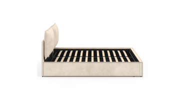 Lit coffre Lilou en velours beige avec sommier et tête de lit effet oreiller 140x190cm