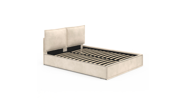 Lit coffre Lilou en velours beige avec sommier et tête de lit effet oreiller 160x200cm