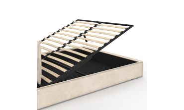 Lit coffre Lilou en velours beige avec sommier et tête de lit effet oreiller 160x200cm