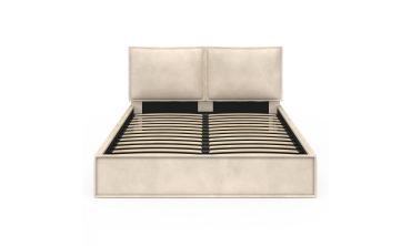 Lit coffre Lilou en velours beige avec sommier et tête de lit effet oreiller 160x200cm