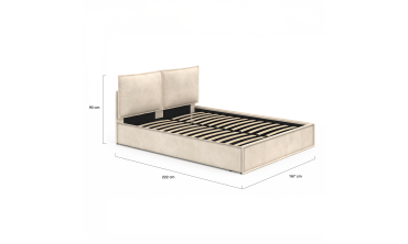 Lit coffre Lilou en velours beige avec sommier et tête de lit effet oreiller 160x200cm