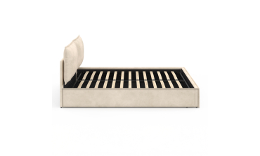 Lit coffre Lilou en velours beige avec sommier et tête de lit effet oreiller 160x200cm