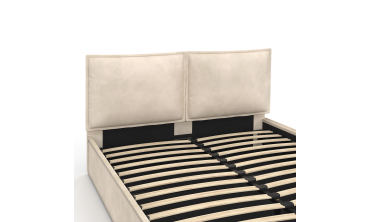 Lit coffre Lilou en velours beige avec sommier et tête de lit effet oreiller 160x200cm