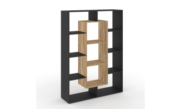 Etagère bibliothèque Paulette 11 compartiments bois et noire 143cm