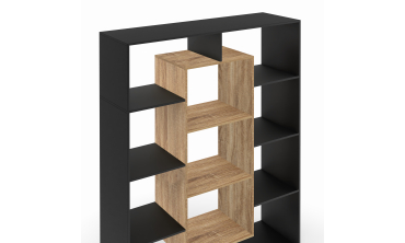 Etagère bibliothèque Paulette 11 compartiments bois et noire 143cm