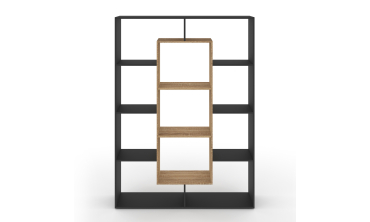 Etagère bibliothèque Paulette 11 compartiments bois et noire 143cm
