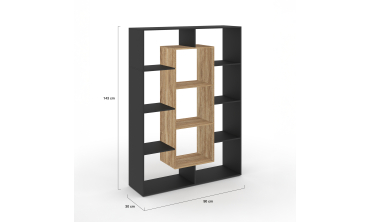 Etagère bibliothèque Paulette 11 compartiments bois et noire 143cm