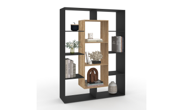 Etagère bibliothèque Paulette 11 compartiments bois et noire 143cm