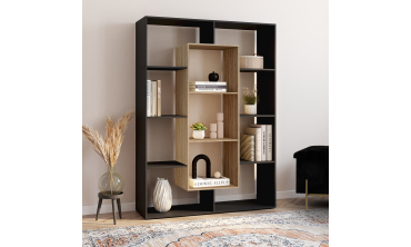 Etagère bibliothèque Paulette 11 compartiments bois et noire 143cm