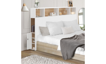 Tête de lit Léo bois et blanche avec rangements 145cm