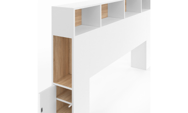 Tête de lit Léo bois et blanche avec rangements 145cm