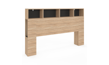Tête de lit Léo bois et noire avec rangements 165 cm