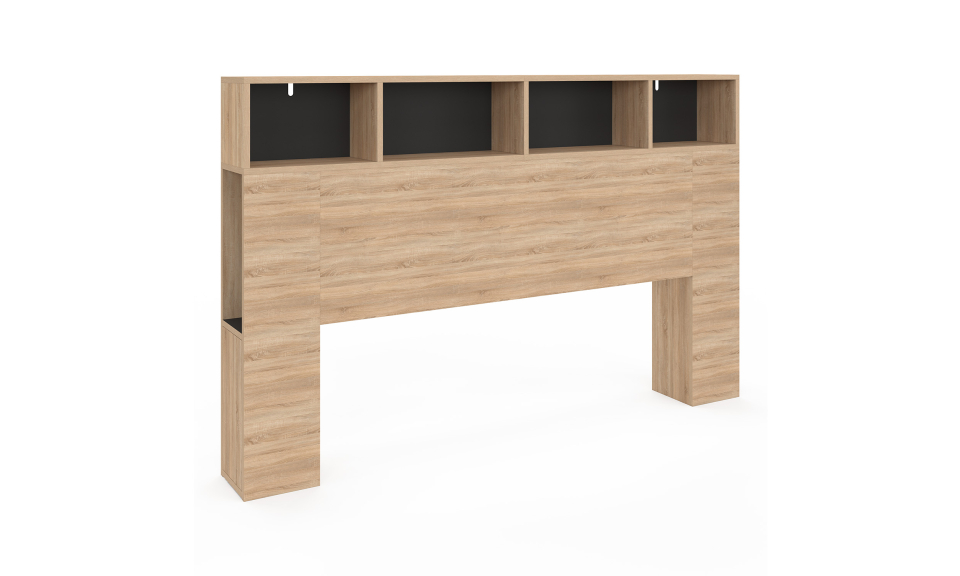 Tête de lit Léo bois et noire avec rangements 165 cm Tête de lit Léo bois et noire avec rangements 165 cm
