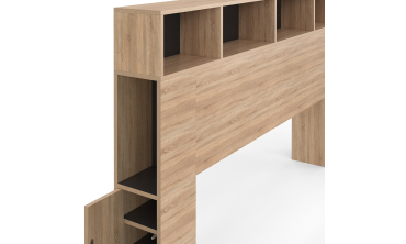 Tête de lit Léo bois et noire avec rangements 165 cm