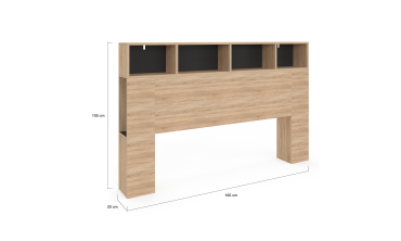 Tête de lit Léo bois et noire avec rangements 165 cm