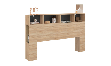 Tête de lit Léo bois et noire avec rangements 165 cm