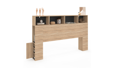 Tête de lit Léo bois et noire avec rangements 165 cm