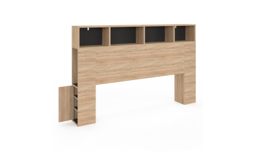 Tête de lit Léo bois et noire avec rangements 165 cm