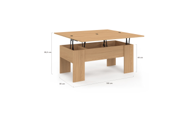 Table basse Albane avec plateau relevable et dépliant