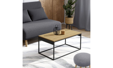 Table basse Memphis avec plateau relevable bois et pieds noirs L90cm