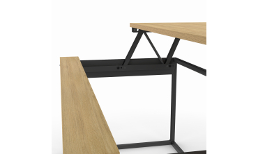 Table basse Memphis avec plateau relevable bois et pieds noirs L90cm