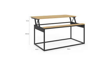 Table basse Memphis avec plateau relevable bois et pieds noirs L90cm