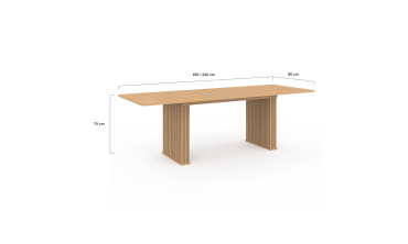 Table repas extensible Faustine 160-240cm bois pieds effet tasseaux