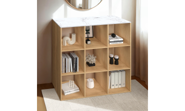 Meuble de rangement cube Marceau 9 case effet lattes et marbre