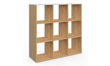 Meuble de rangement cube Marceau 9 case effet lattes et marbre