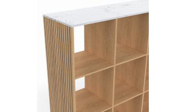Meuble de rangement cube Marceau 9 case effet lattes et marbre