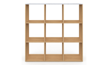 Meuble de rangement cube Marceau 9 case effet lattes et marbre