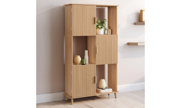Etagère bibliothèque Faustine 6 niches effet lattes 143cm
