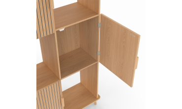 Etagère bibliothèque Faustine 6 niches effet lattes 143cm