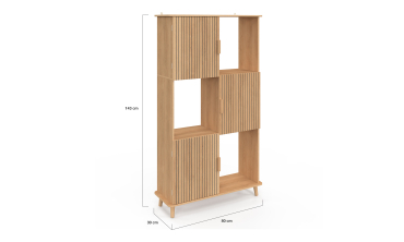 Etagère bibliothèque Faustine 6 niches effet lattes 143cm