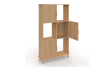 Etagère bibliothèque Faustine 6 niches effet lattes 143cm
