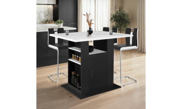 Ilot central de cuisine Théo L110cm effet marbre et noir