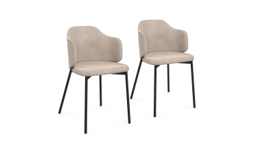 Chaises Tonya assise en velours taupe et pieds métal - lot de 2