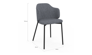 Chaises Tory assise en tissu gris foncé et pieds métal - lot de 2
