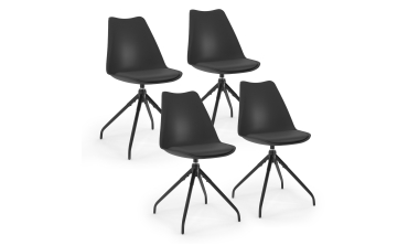 Chaises Nordia assise pivotante noire pieds métal - lot de 4