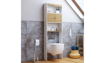 Meuble spécial dessus de WC avec placard bois et blanc