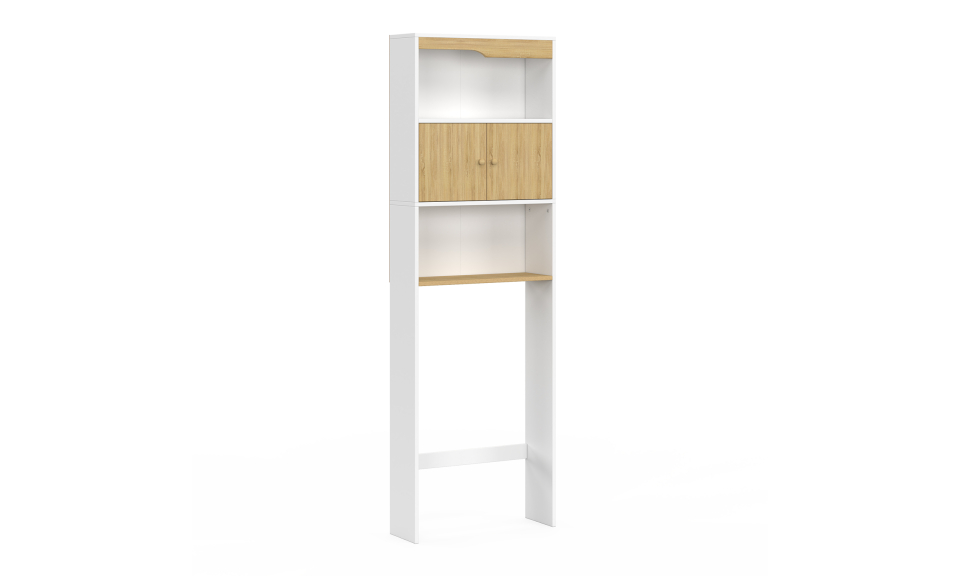 Meuble spécial dessus de WC avec placard bois et blanc Meuble spécial dessus de WC avec placard bois et blanc