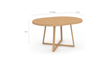 Table repas Sana plateau extensible 110-150 rond et pieds bois