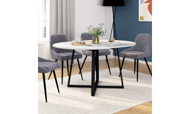Table repas Sana plateau extensible 110-150cm rond effet marbre et pieds noirs