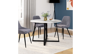 Table repas Sana plateau extensible 110-150cm rond effet marbre et pieds noirs