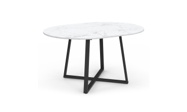 Table repas Sana plateau extensible 110-150cm rond effet marbre et pieds noirs