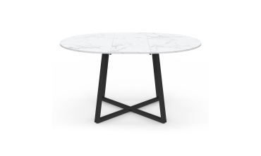 Table repas Sana plateau extensible 110-150cm rond effet marbre et pieds noirs